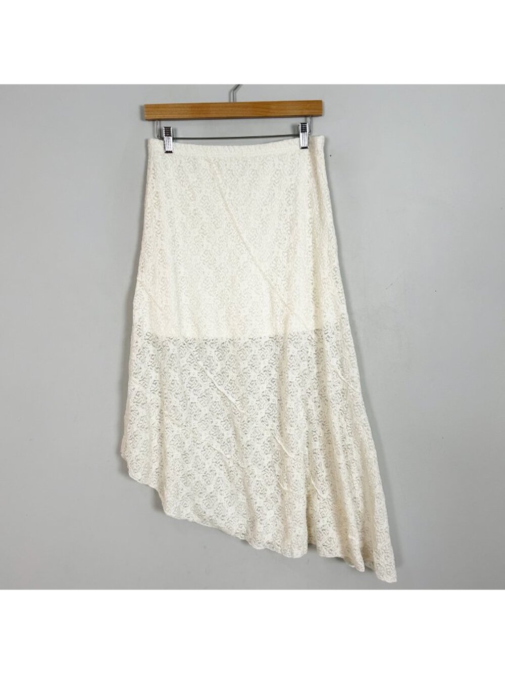 Y2K Women's Asymmetrical Ivory Midi Skirt Lace Overlay Boho Coastal Beach